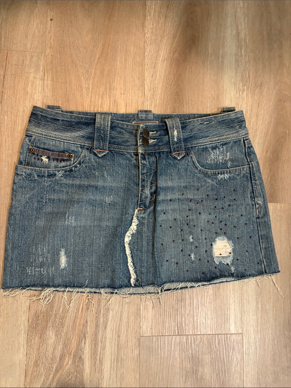 Abercrombie & Fitch Distressed Denim Mini Skirt - Blue
